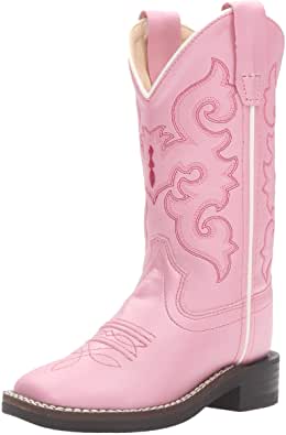 Old West Kids Western Leatherette Pink Square Toe Boots