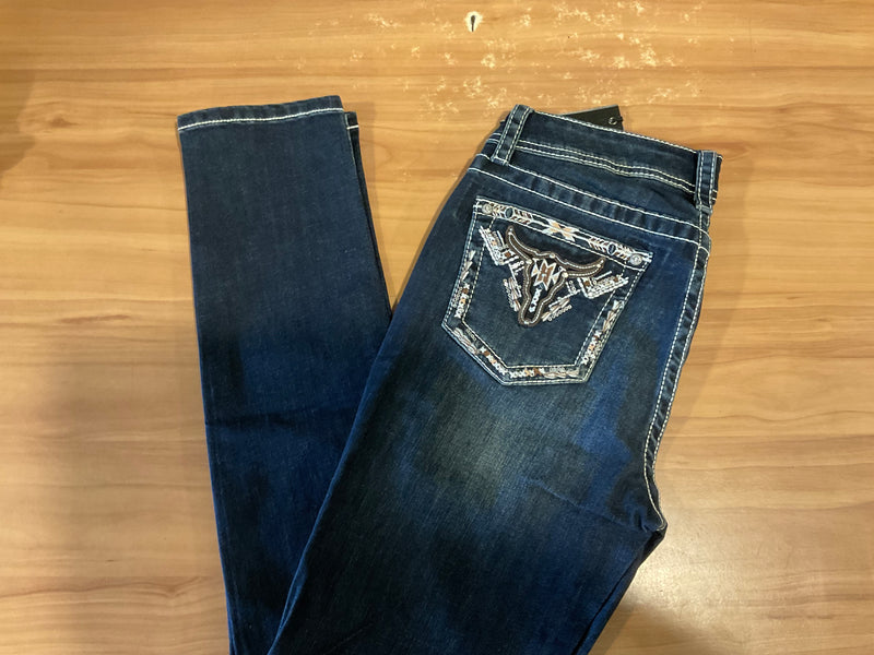 Grace In LA Skull Easy Fit Skinny Leg Jeans