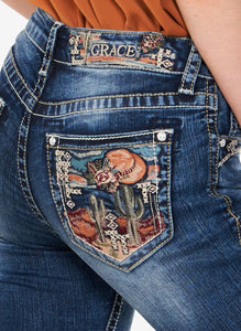 Grace In LA Southwest Cactus Easy Fit Jeans