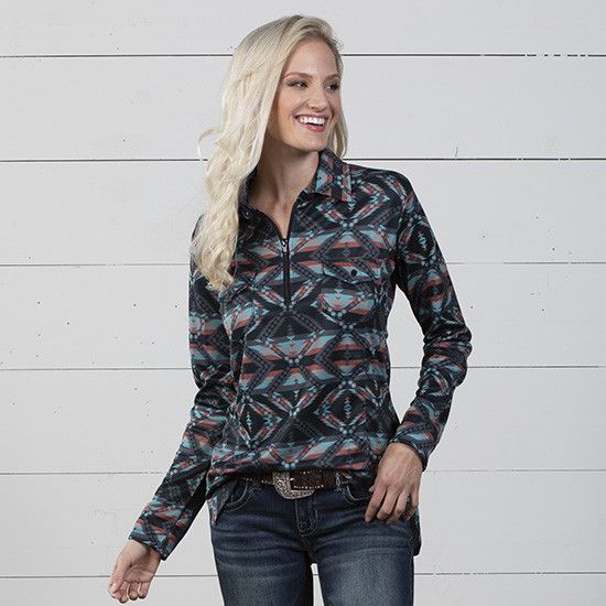 Womans Black Turquoise Aztec Performance Shirt