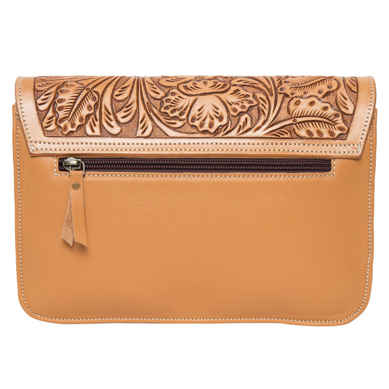 Ladies Tooled Leather Panama Flap Bag