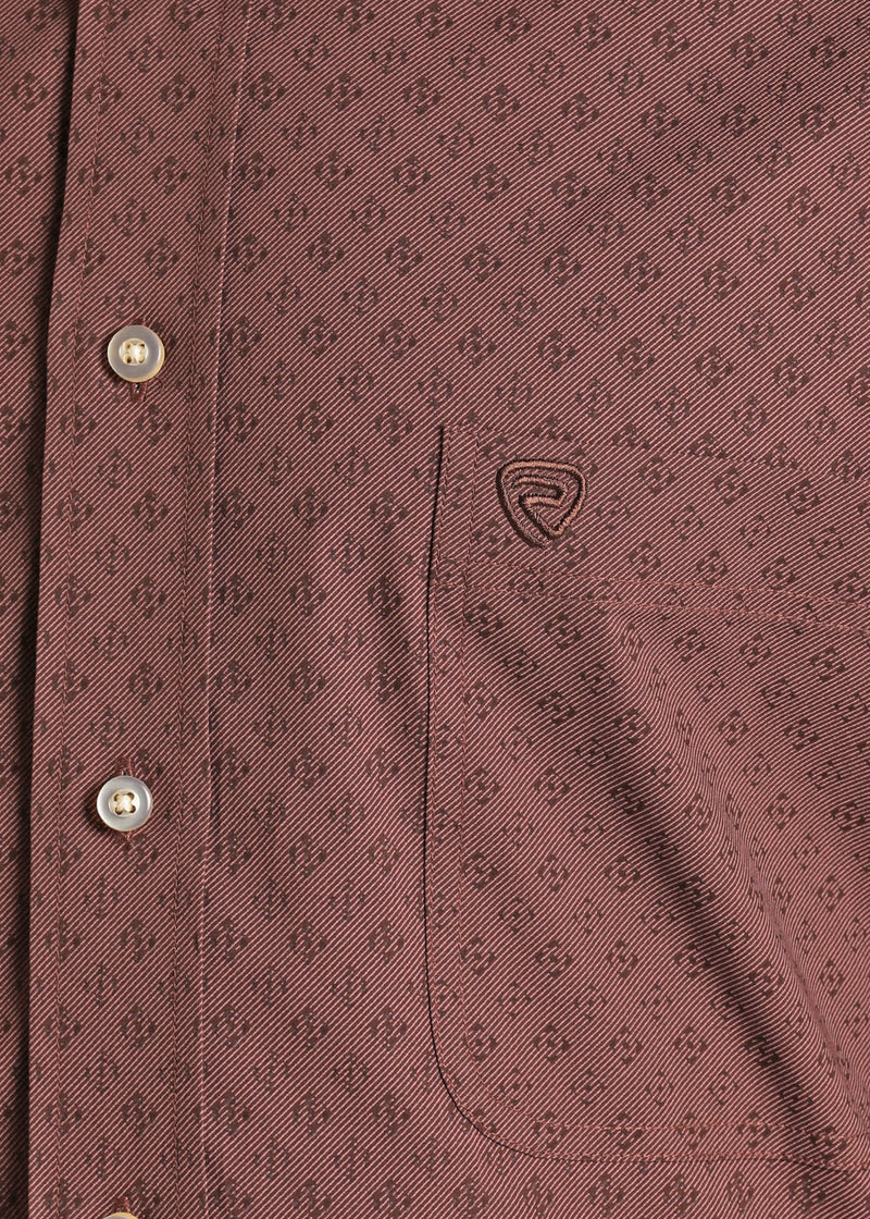 Mens Burgundy Geometric Print Button Western Shirt