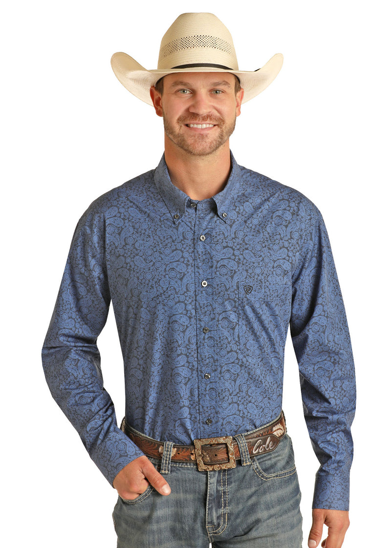 Mens Blue Paisley Print Arena Shirt