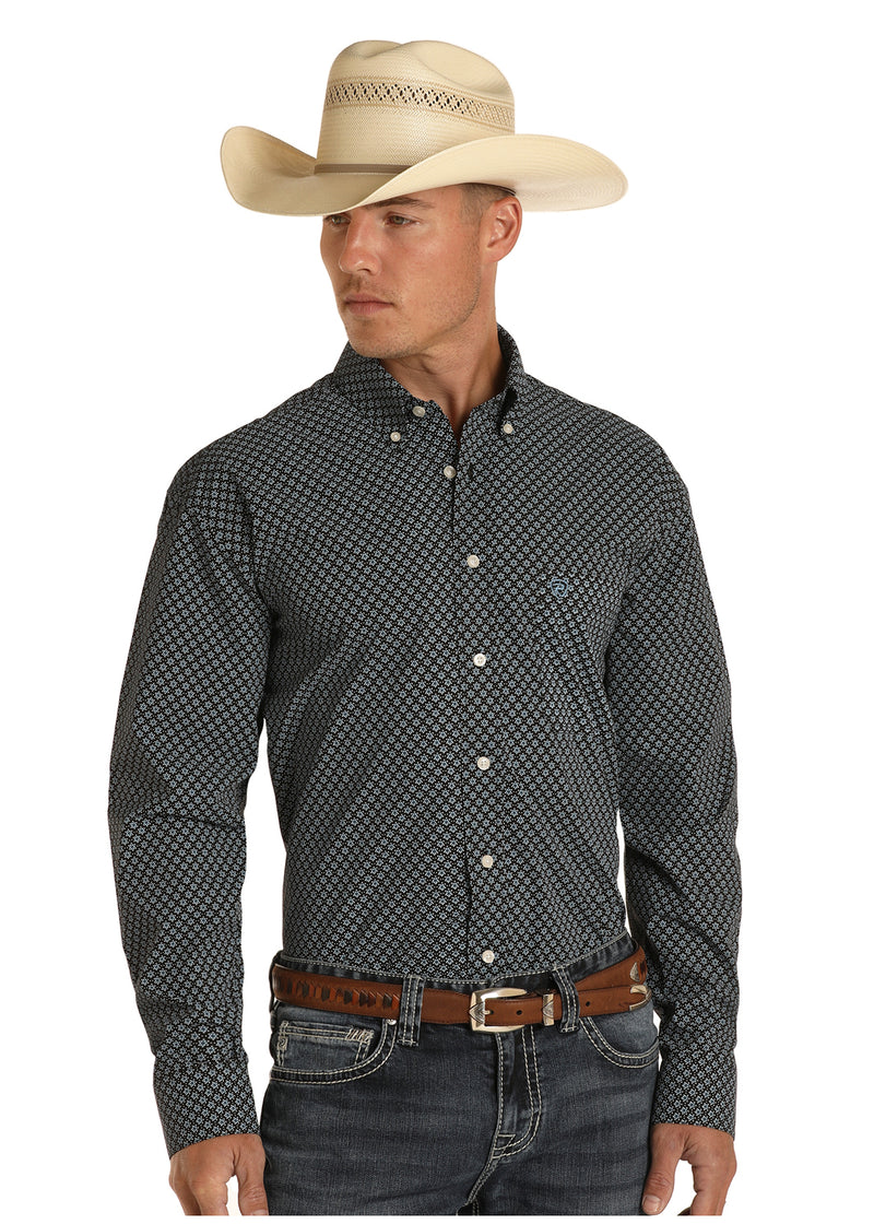 Mens Geometric Print Button Shirt