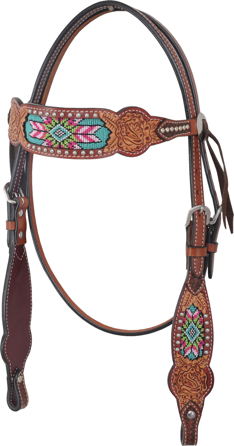 Tooled & Beaded Browband Headstall