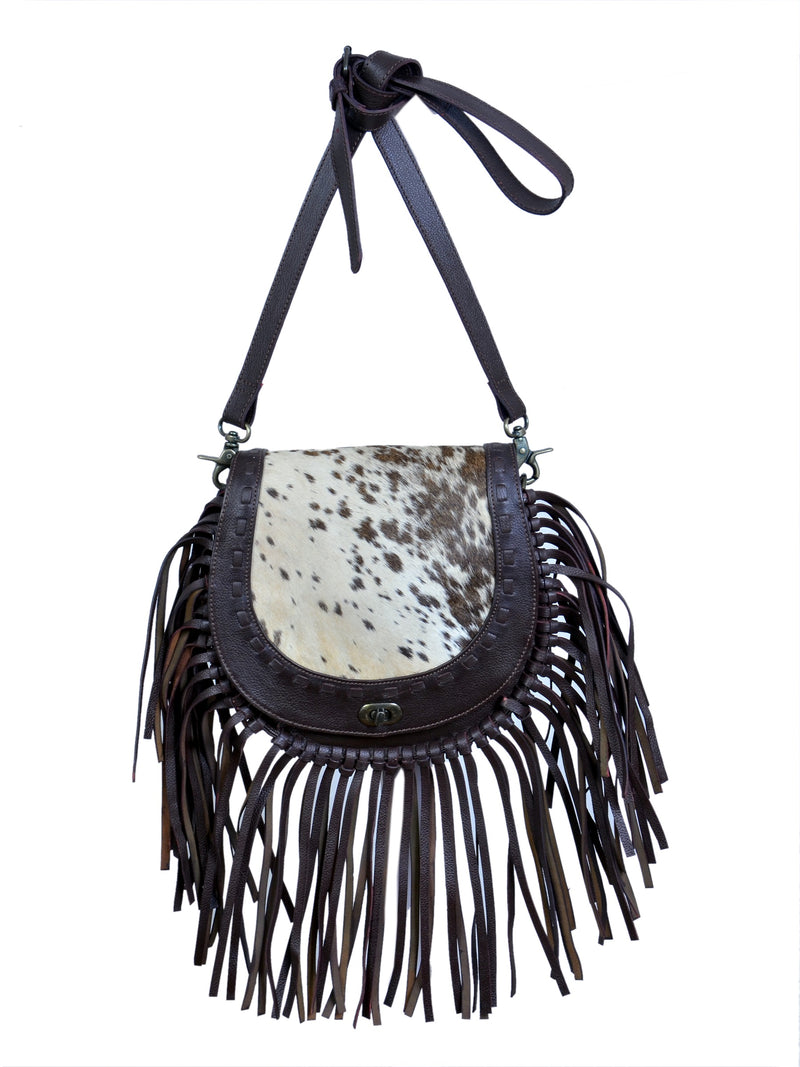 Fringed Hair on Hide Horseshoe Handbag