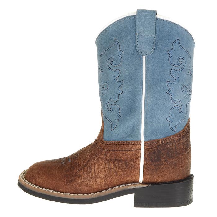 Old West Toddler Sky Blue Suede Square Toe Boots