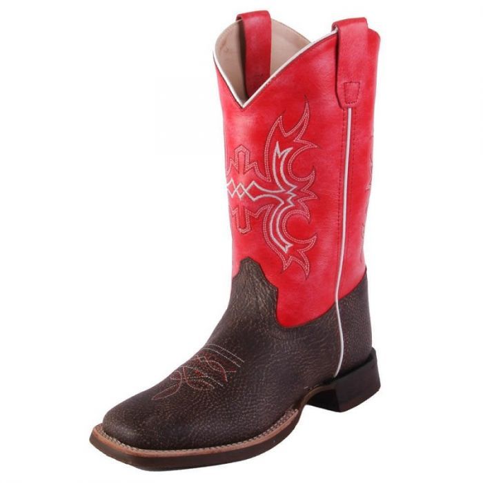 Old West Youth Dark Pink Square Toe Boots