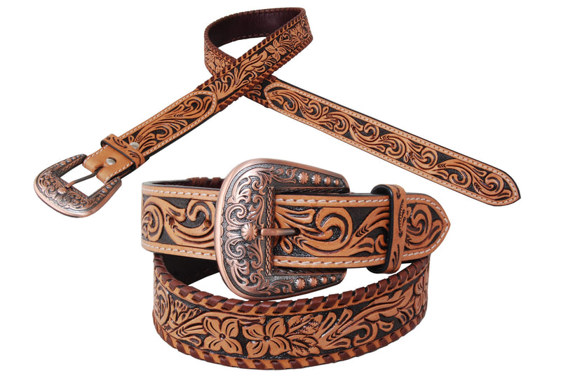 Womans Natural Flower Tooled Western Belt