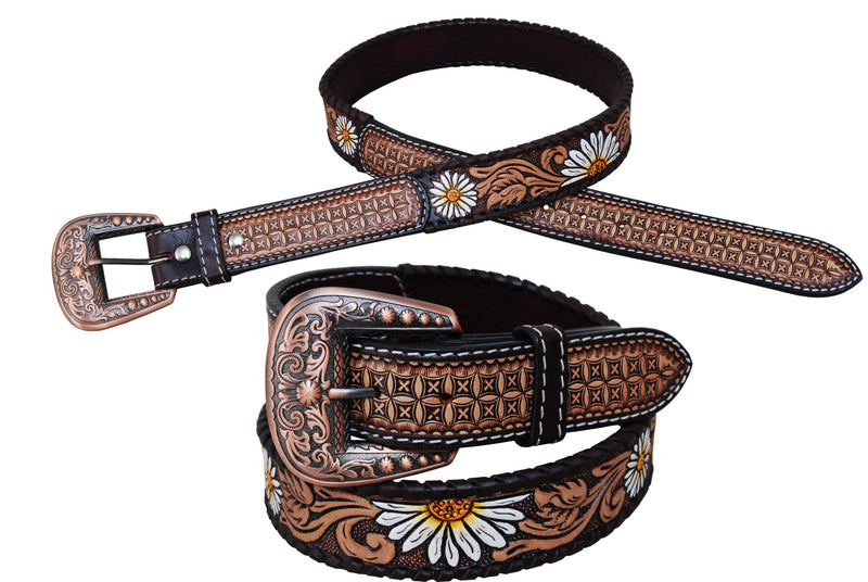 Womans Tooled Tooled Daisy Western Belt
