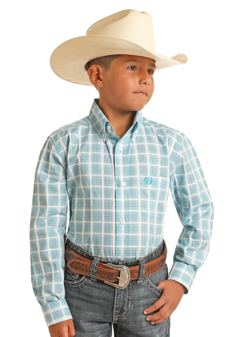 Boys Light Turquoise Check Western Shirt
