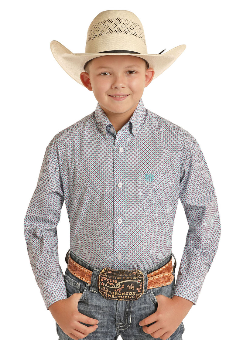 Boys Panhandle Aqua Diamonds Shirt