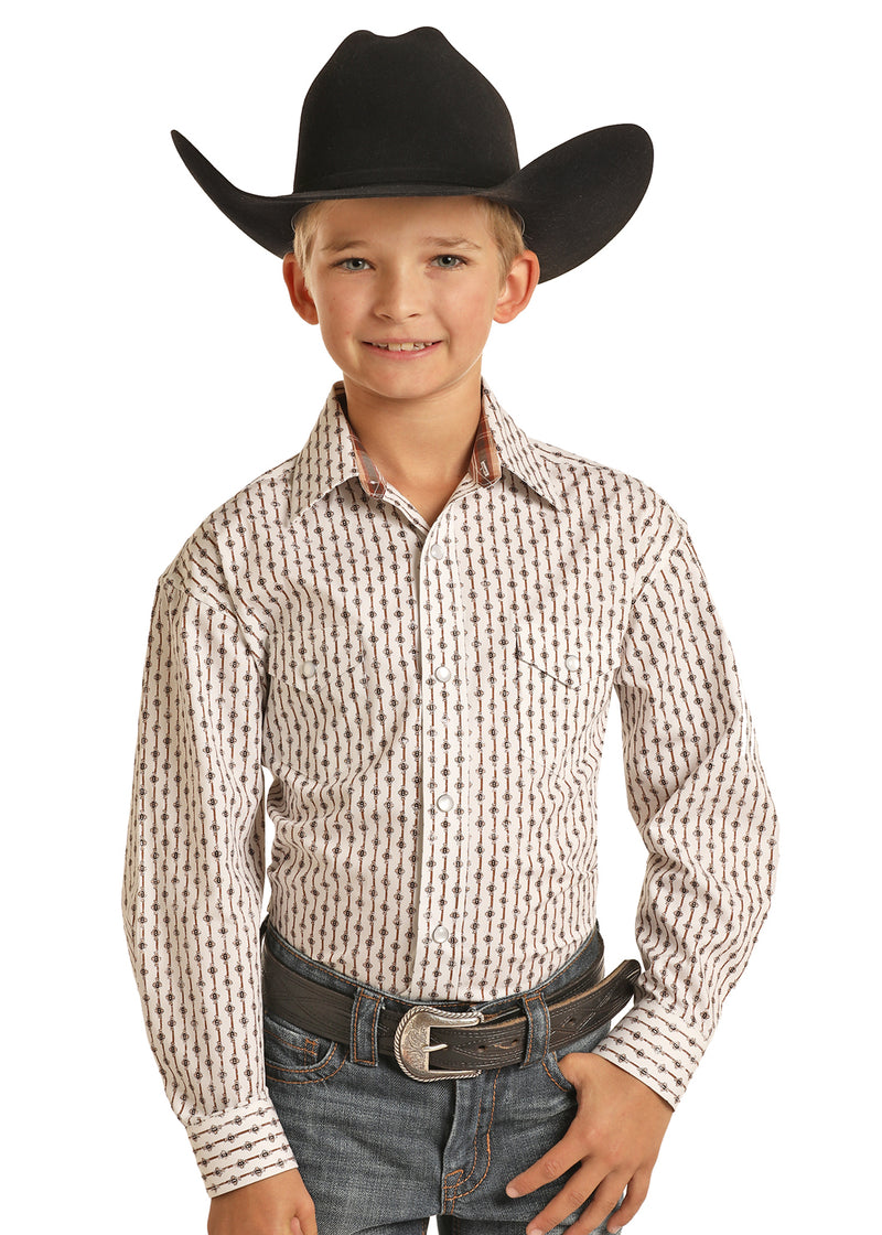 Boys Copper Print Snap Button Western Shirt
