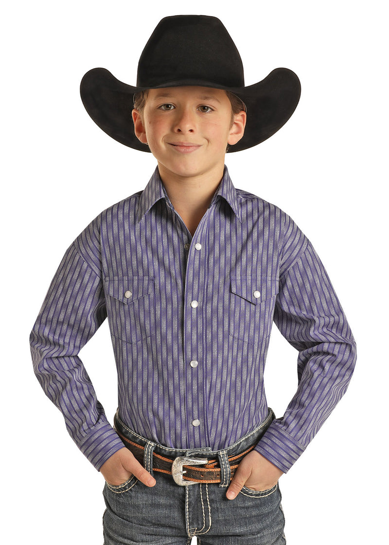 Boys Purple Print Snap Button Western Shirt