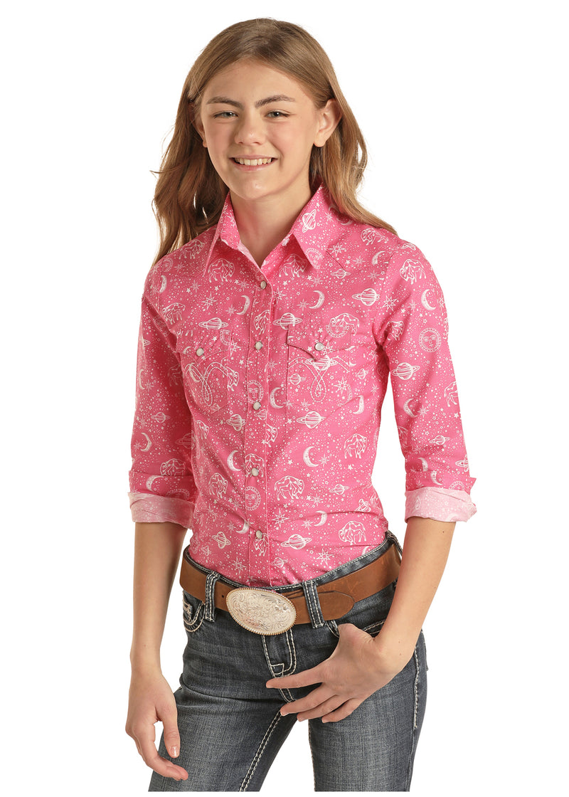 Girls Pink Celestial Western Shirt