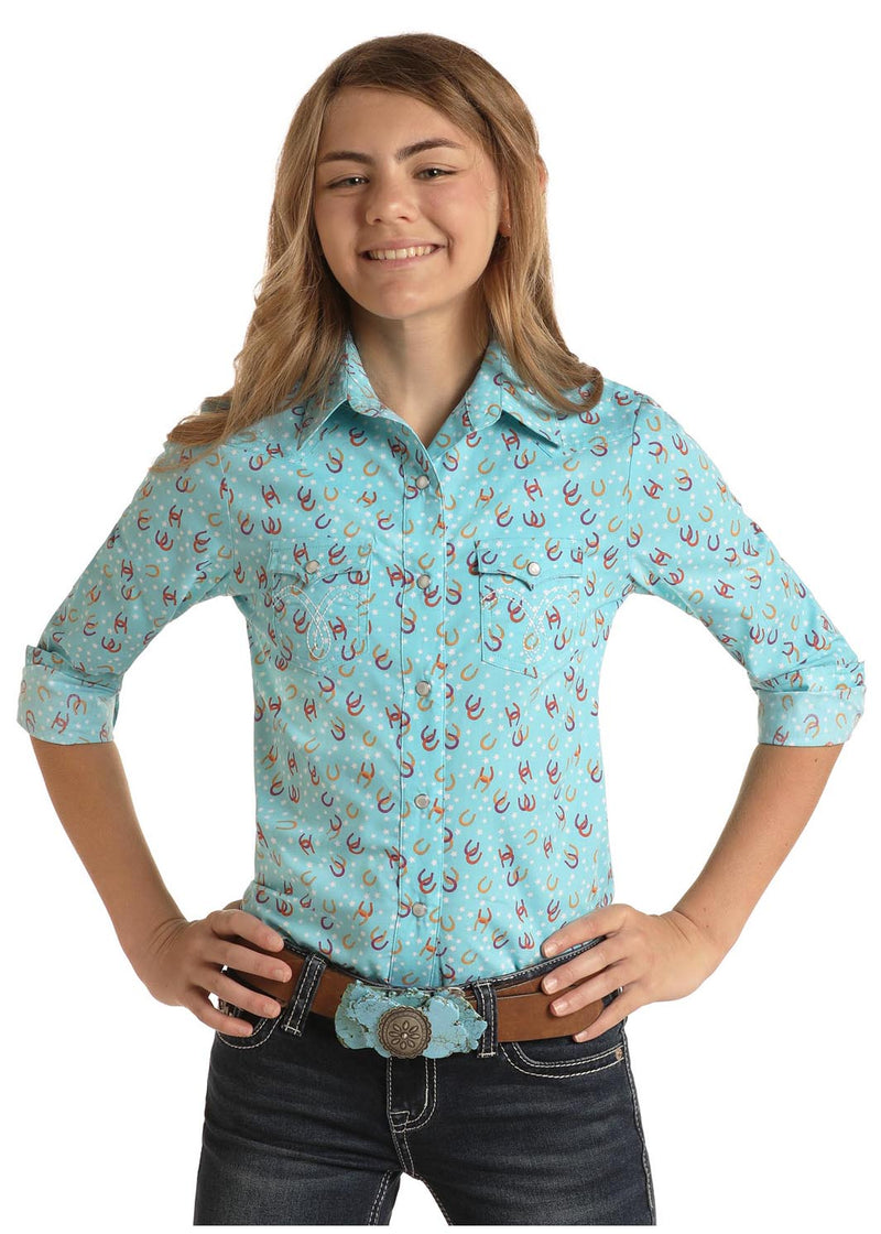 Girls Horseshoe Print Western Shirt
