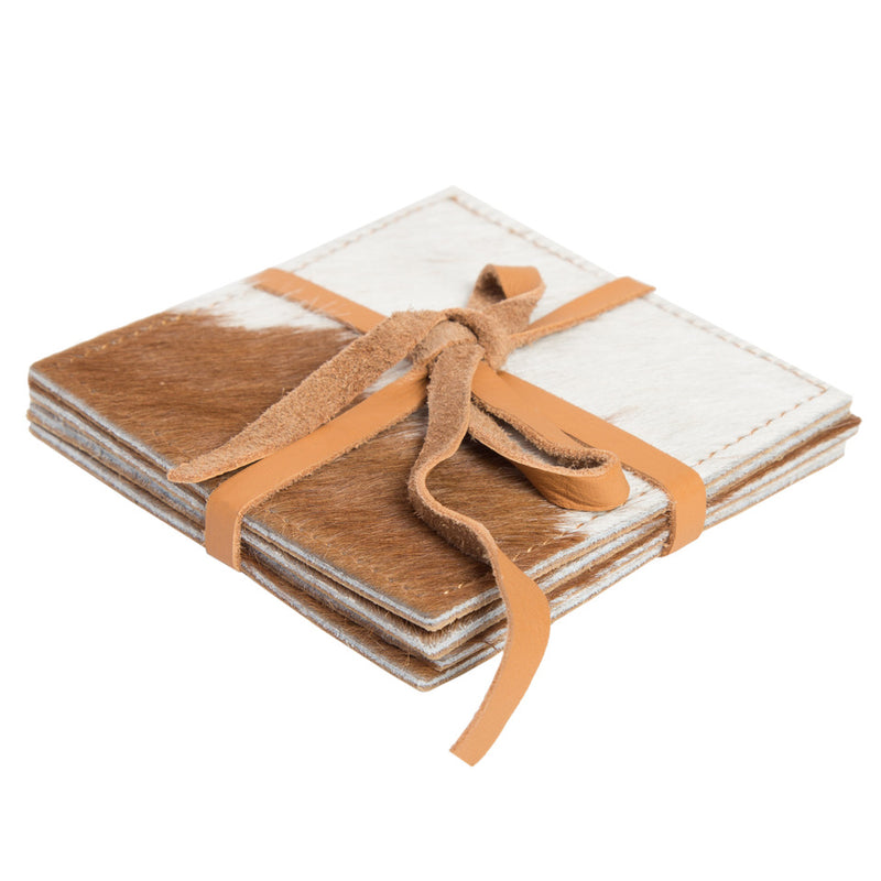 Cowhide Coasters Set of 4 Assorted Tan & White