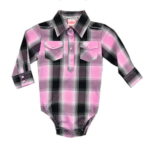 Cowgirl Hardware Infant Girls Pink Hombre Plaid Romper