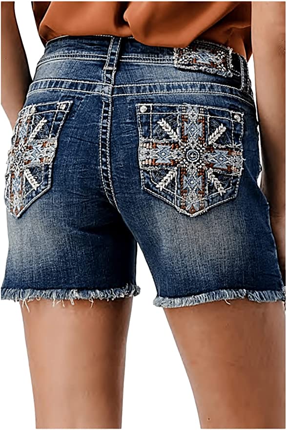 Grace In LA Patterned Easy Fit Jean Shorts