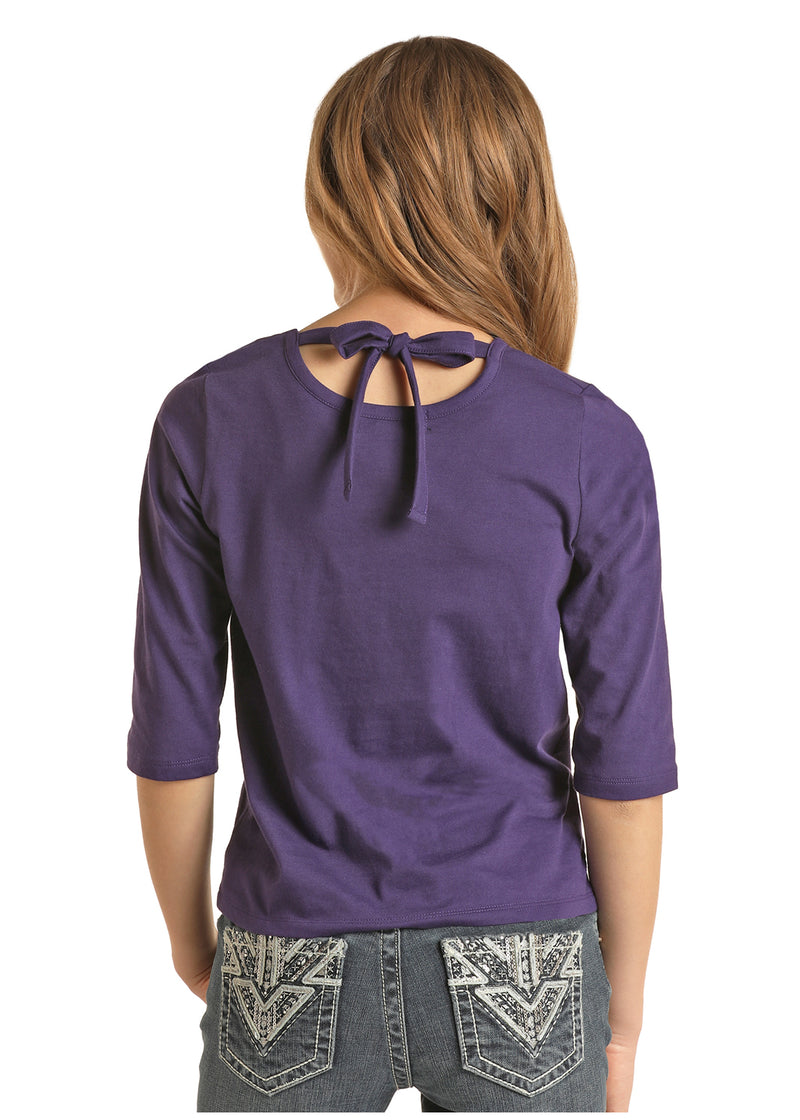 Girls Purple Horse 3/4 sleeve top