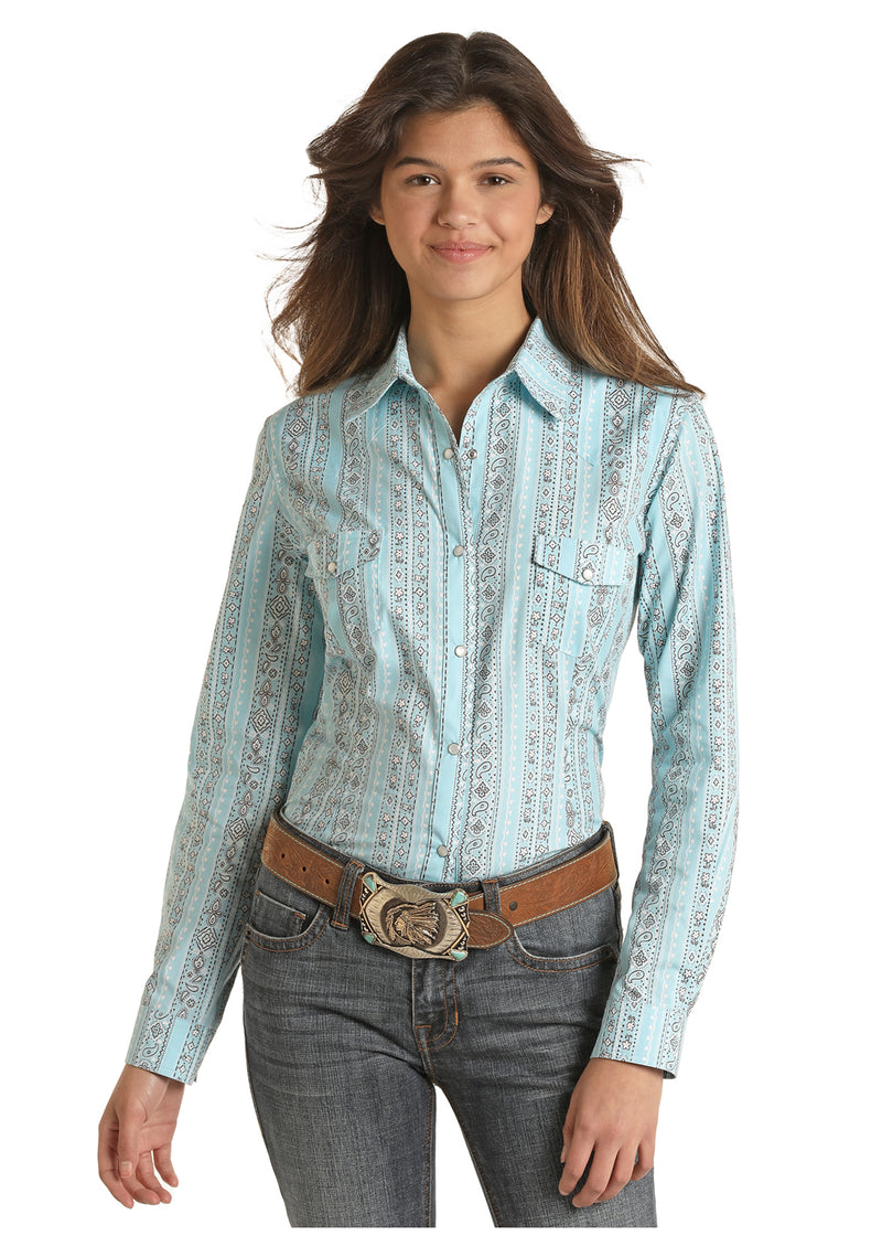 Panhandle Aqua Snap Button Western Shirt