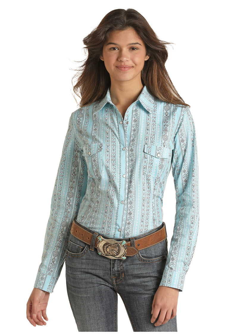 Panhandle Aqua Snap Button Western Shirt