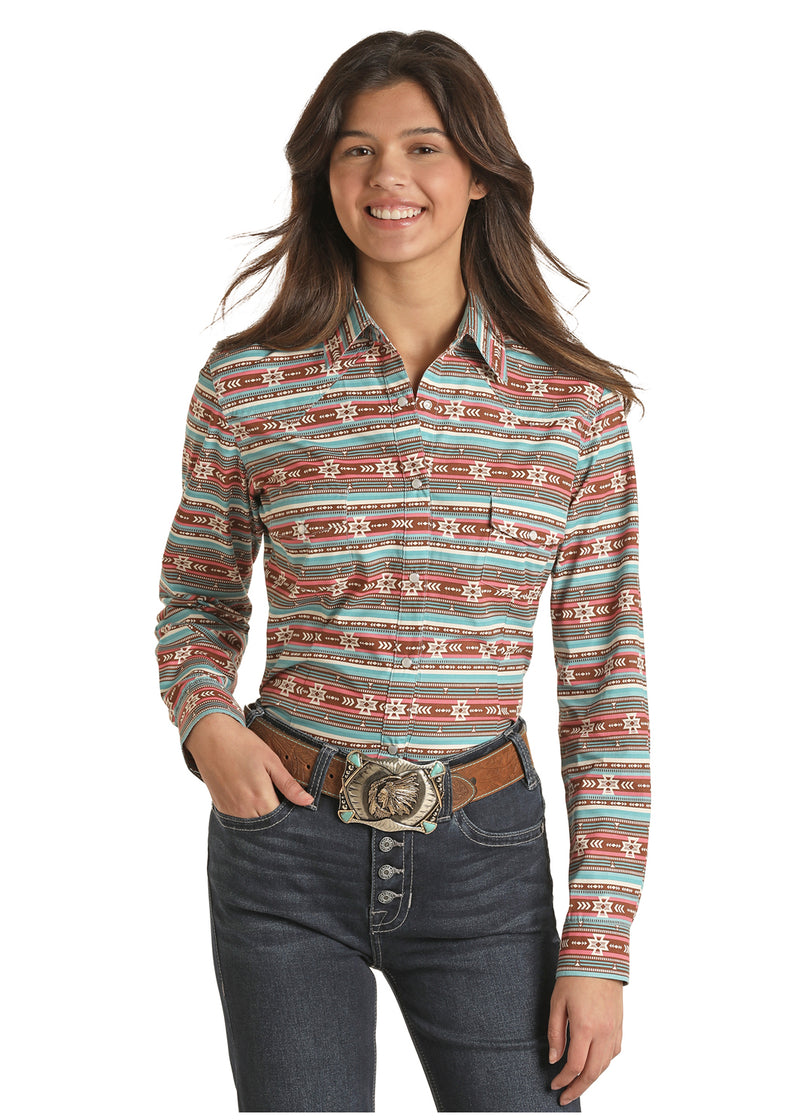 Panhandle Striped Aztec Womans Western Shirt