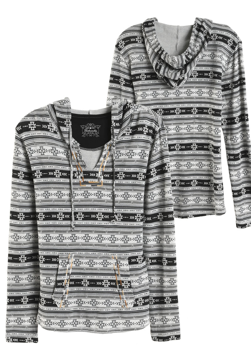 Womans Black and White Aztec Lightweight Pullover Hoodie