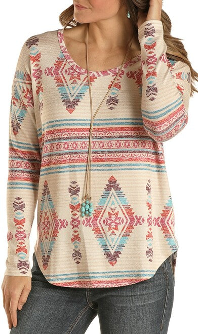 Aztec Print Long Sleeve Knit