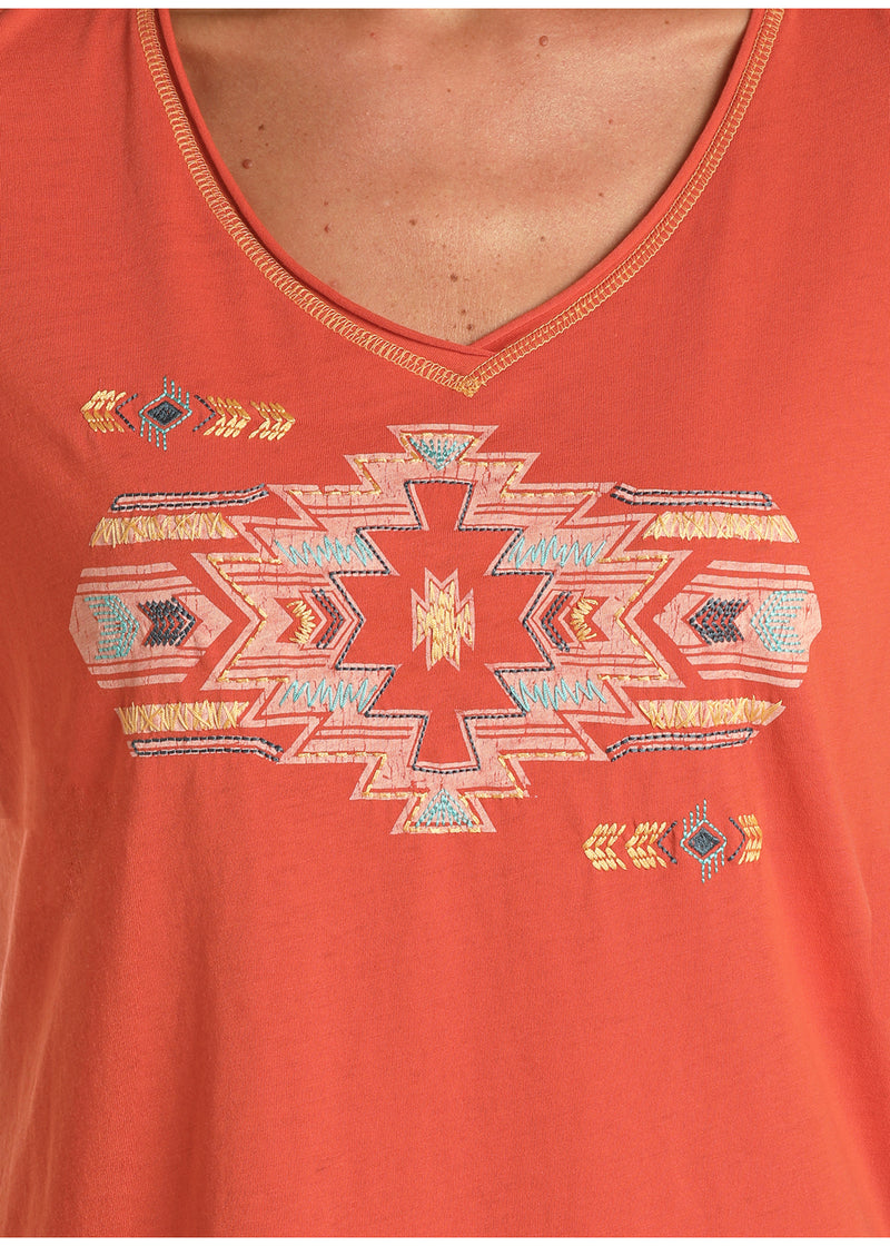 Womans Tangerine Aztec Tee