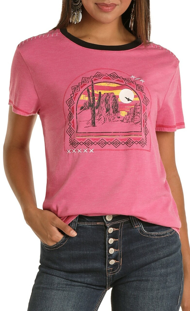 Pink Desert graphic Womans Western Tee