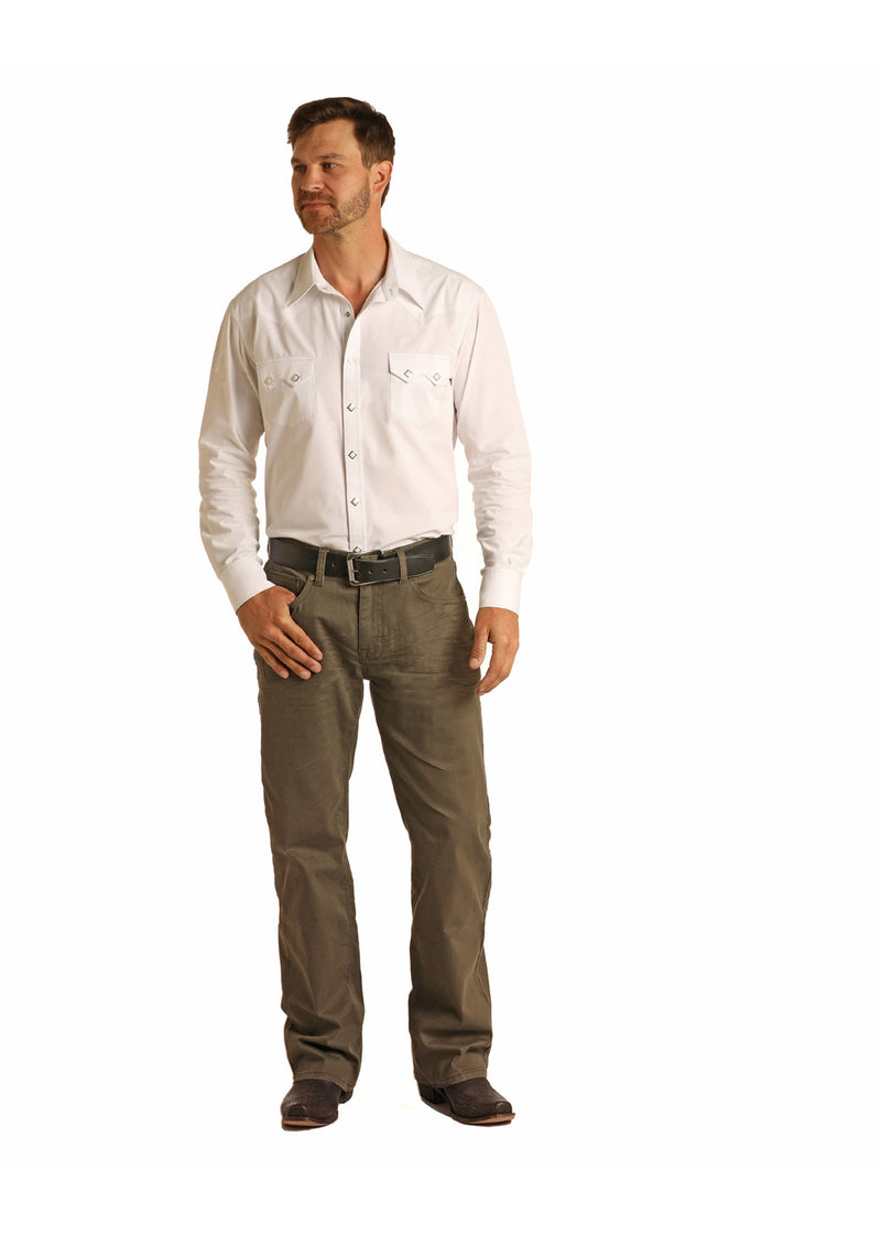 Mens Double Barrel Relaxed Fit Strait Stretch Jean - Olive
