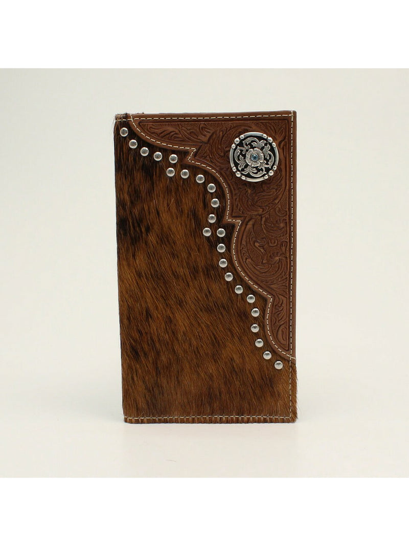 Mens Calf Hair Tooled Concho Rodeo Wallet