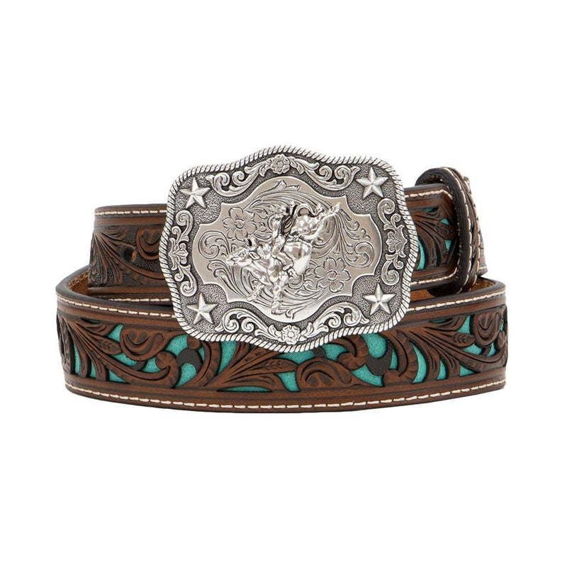 Boys Turquoise Inlay Bull Buckle Belt