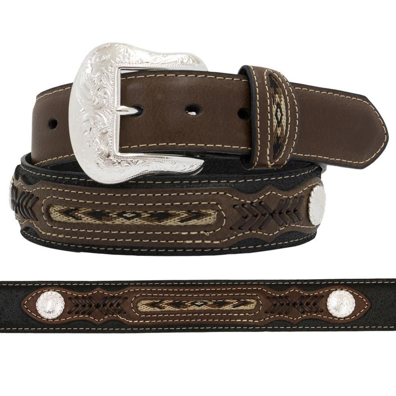 Mens Brown Fabric Inset Western Belt