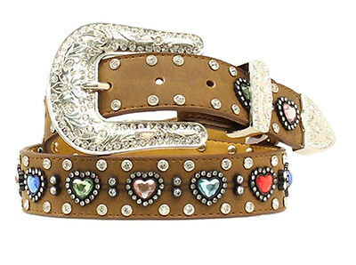 Girls Brown Multicolour Hearts Western Belt