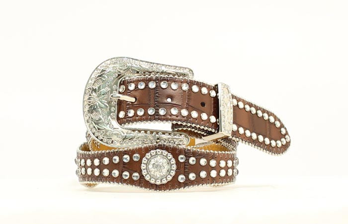 Girls scalloped Brown Bling Western Belt