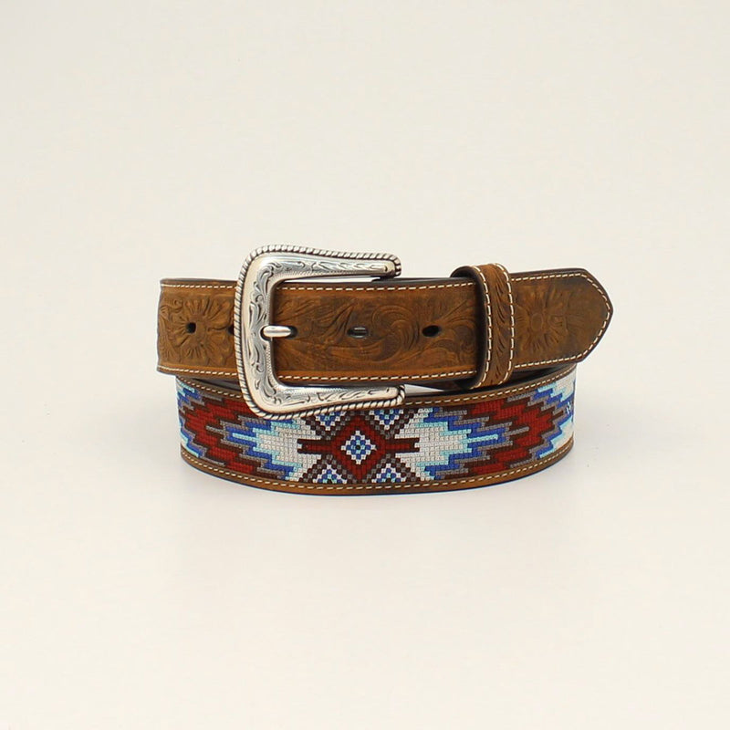 Mens Blue Beaded Inlay Belt