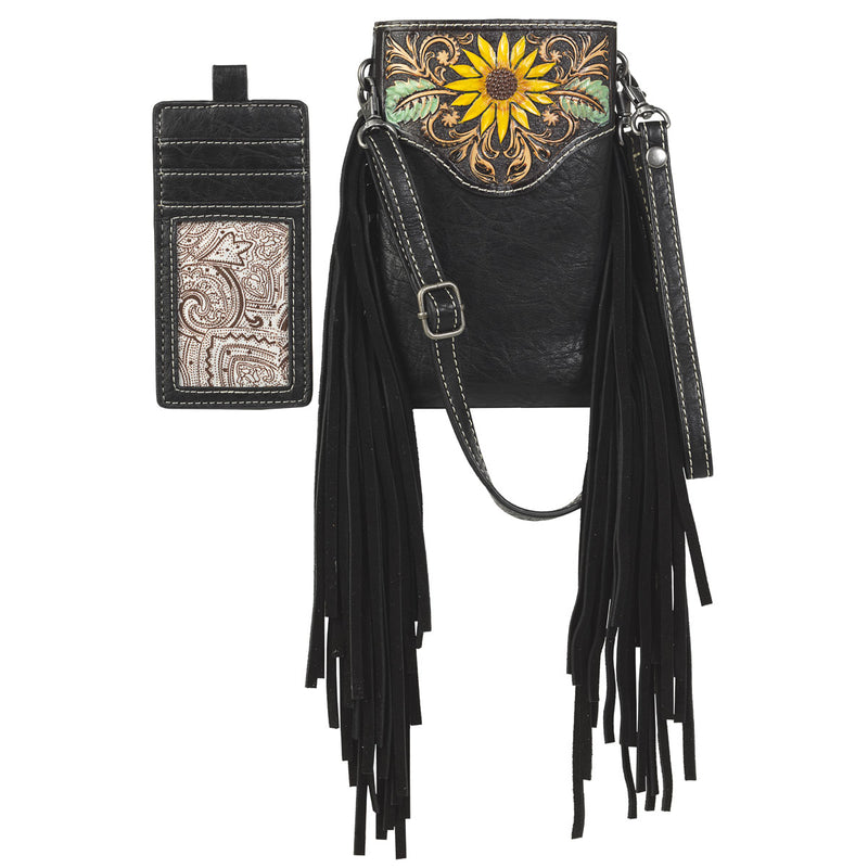 Black Sunflower Cross Body Phone Bag