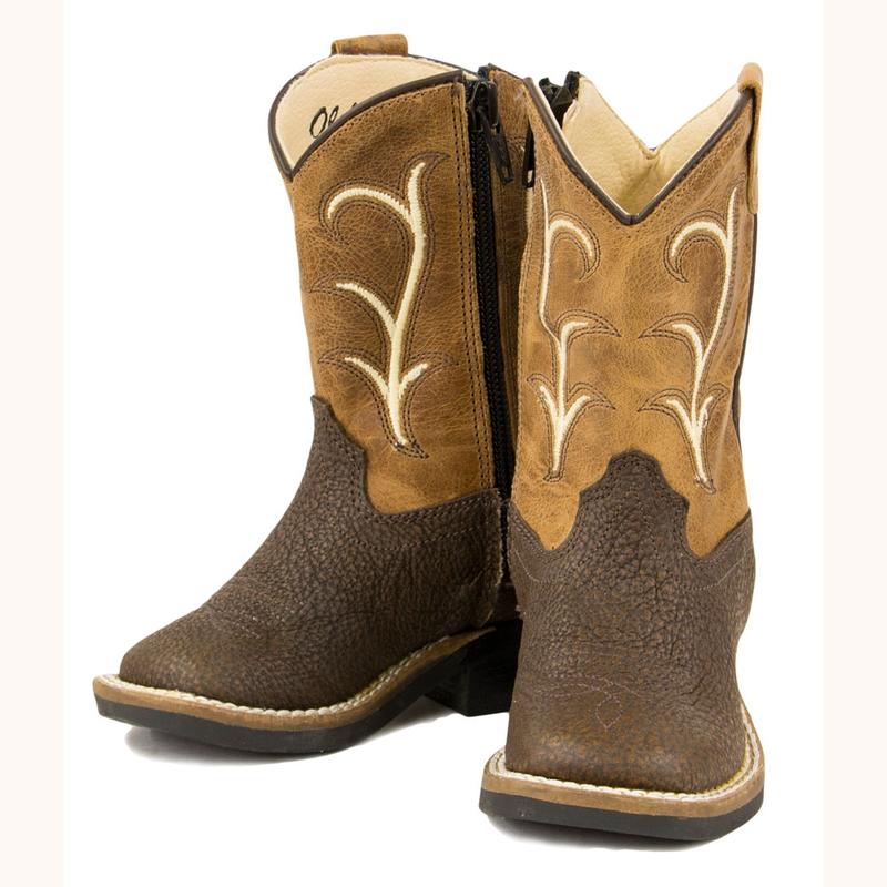 Old West Toddler Brown & Tan Zipper Square Toe Boots