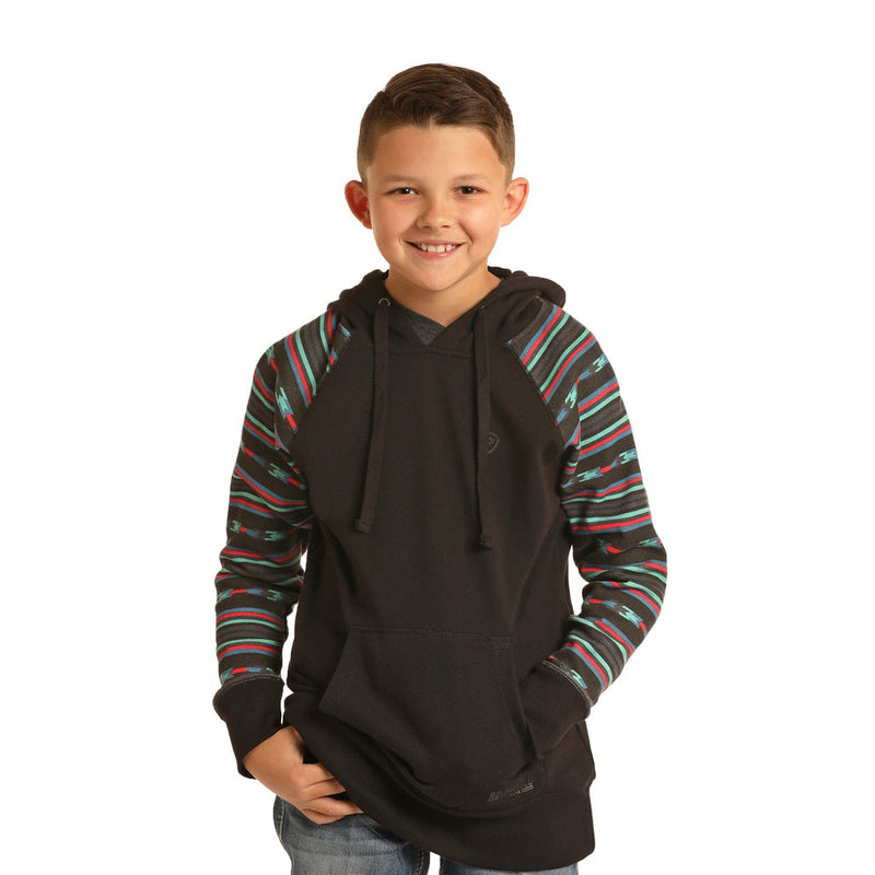 Boys Black Stripe Hoodie