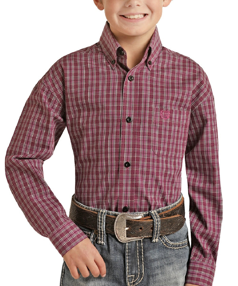 Boys Maroon Plaid Western Shirt