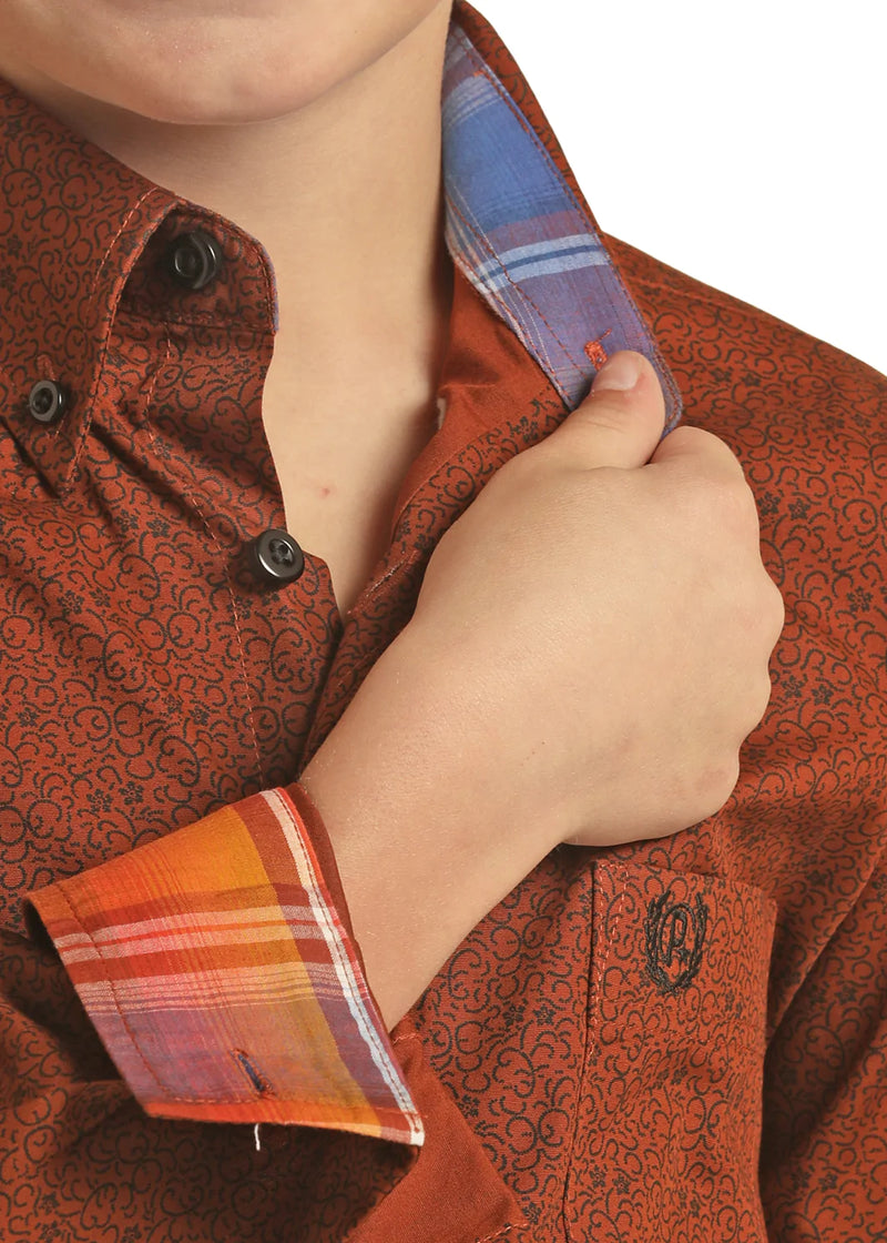 Boys Printed Rust Western Shirt