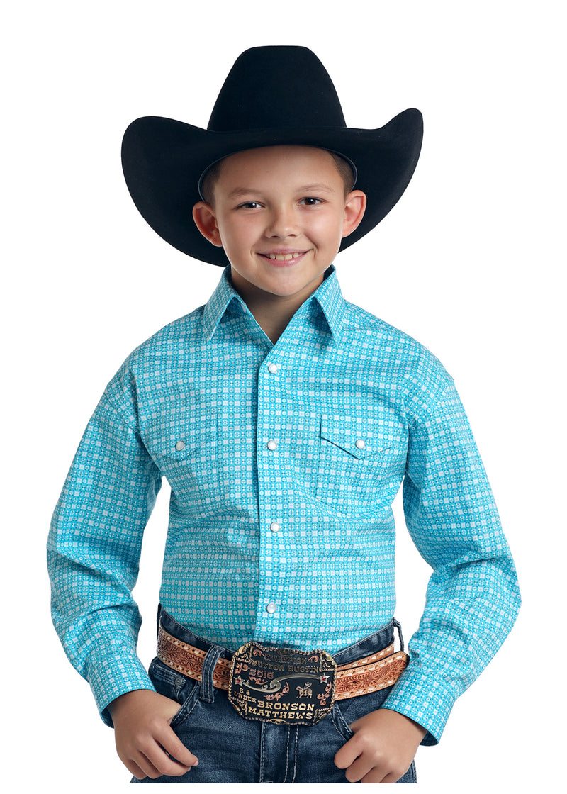 Boys Rough Stock Aqua Cadman Western Shirt