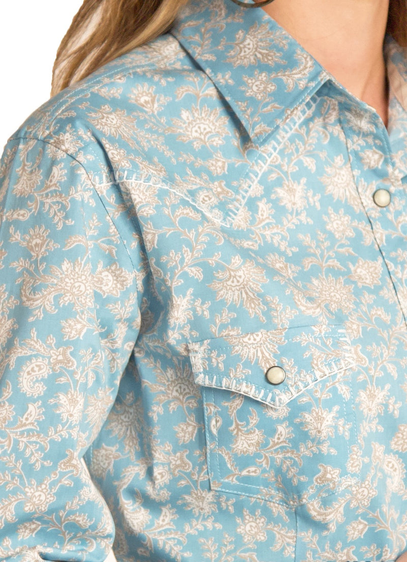 Womans Baby Blue Floral Long Sleeve Shirt