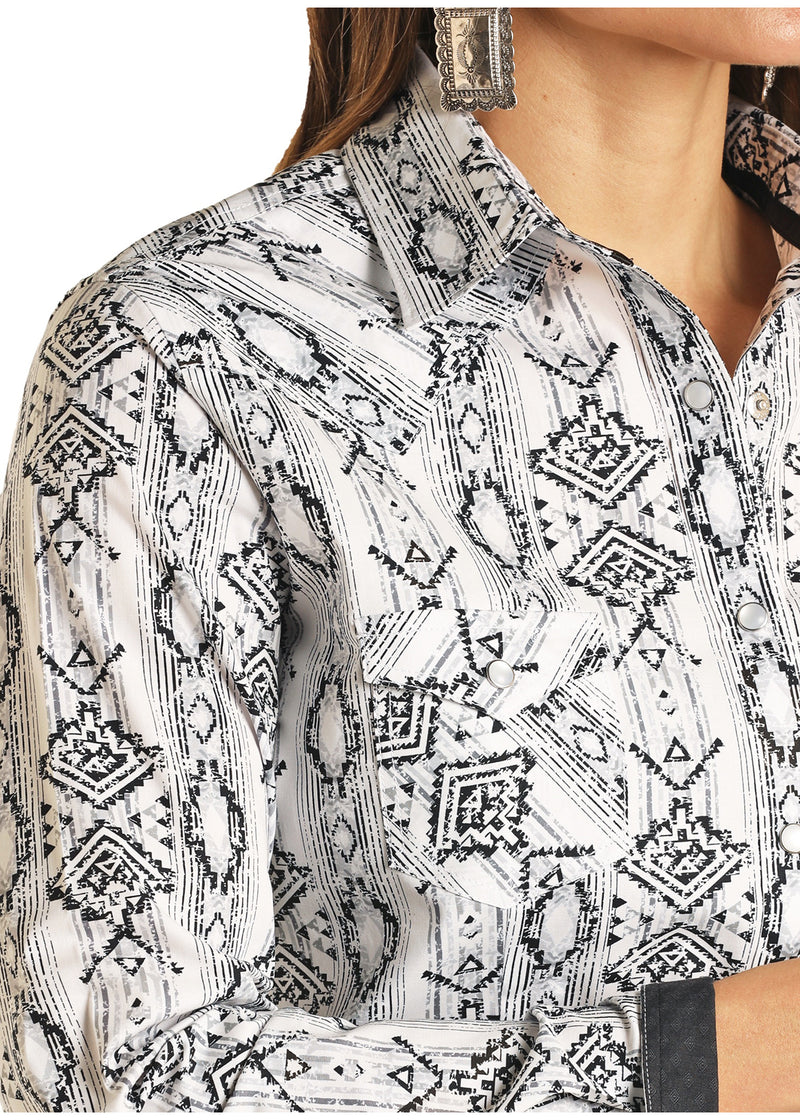 Womans Panhandle  Distressed Grey Aztec Print Shirt