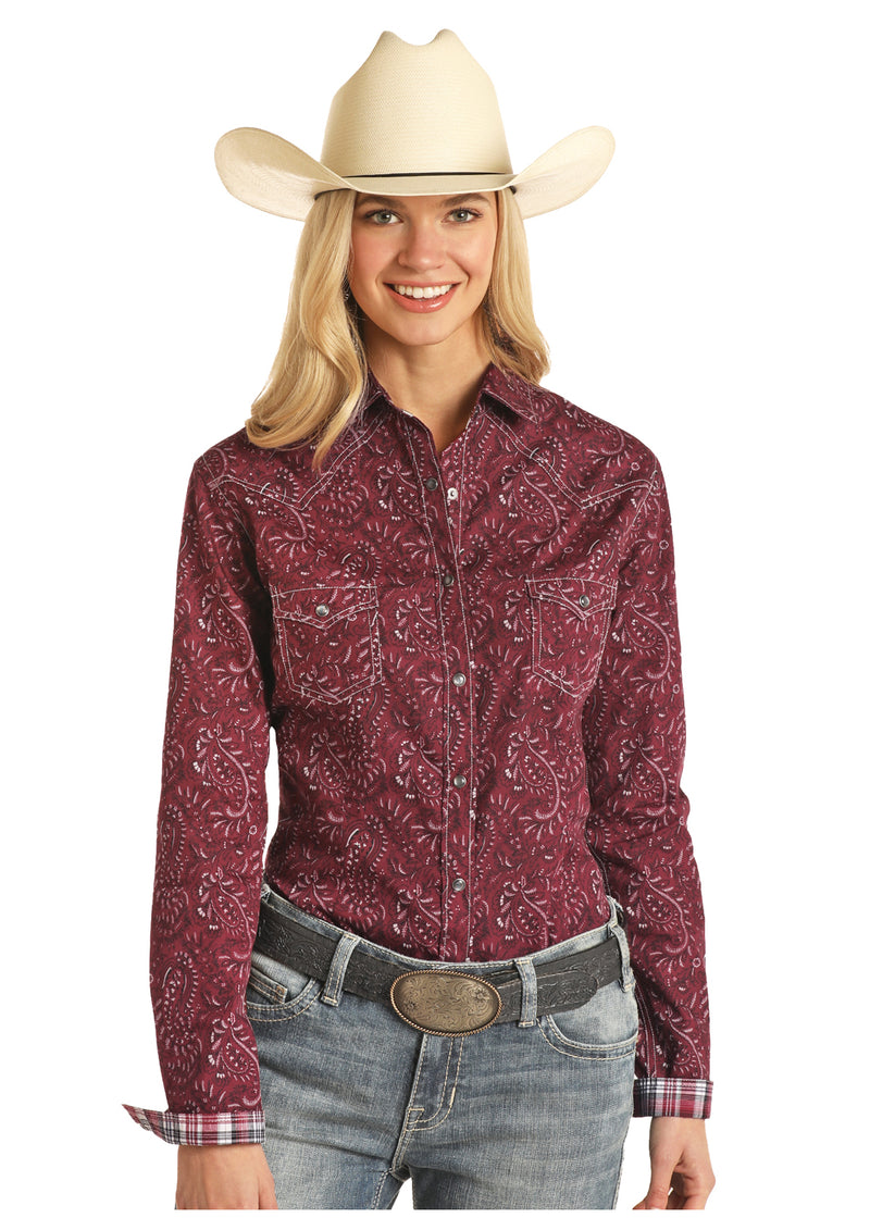 Womens Burgundy Feather Contrast Arena Shirt