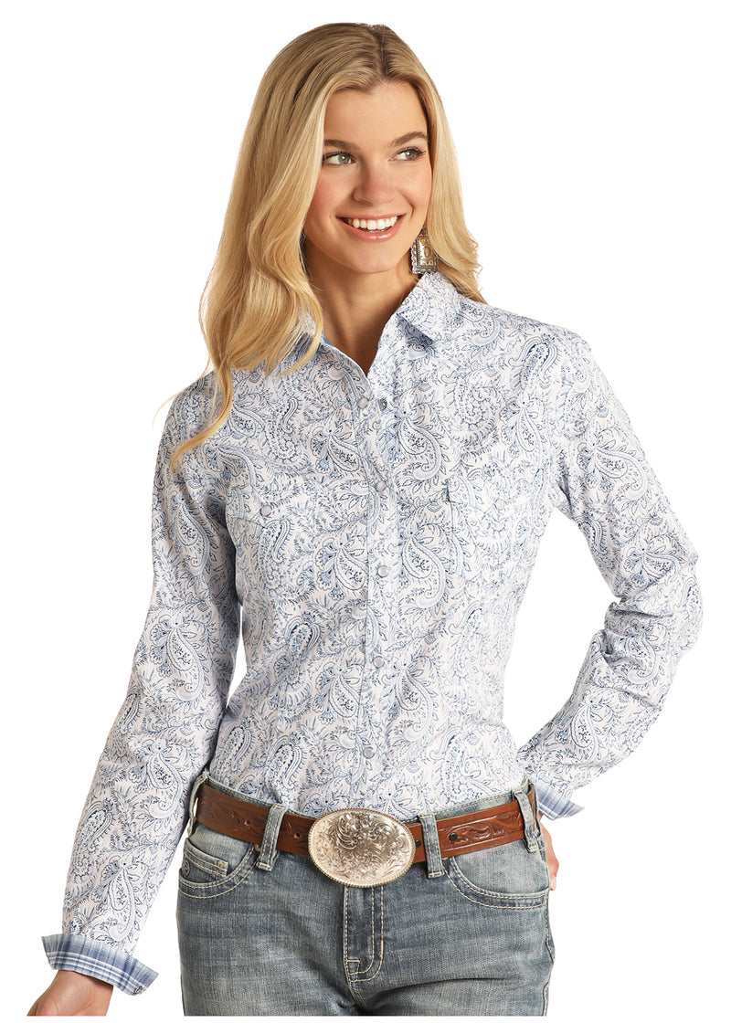 Womens Light Blue Feather Contrast White Arena Shirt