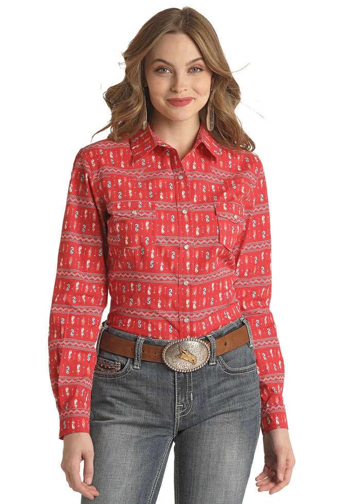 Panhandle Womens Red Feather Western Shirt