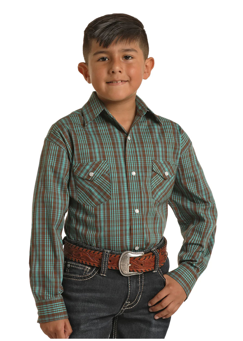 Boys Turquoise & Plaid Western Shirt